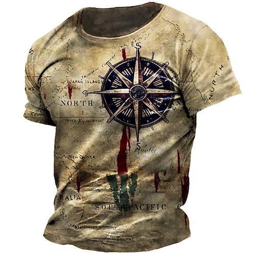 

Men's T shirt Tee Tee Distressed T Shirt Graphic Nautical Compass Crew Neck Clothing Apparel 3D Print Outdoor Casual Short Sleeve Print Vintage Fashion Designer