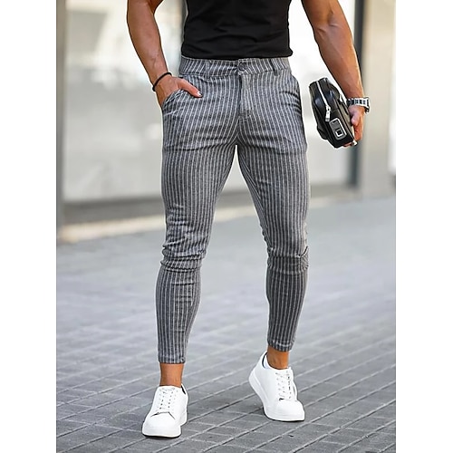 

Men's Skinny Trousers Chinos Chino Pants Pocket Stripe Comfort Breathable Outdoor Daily Going out Fashion Streetwear Black Navy Blue