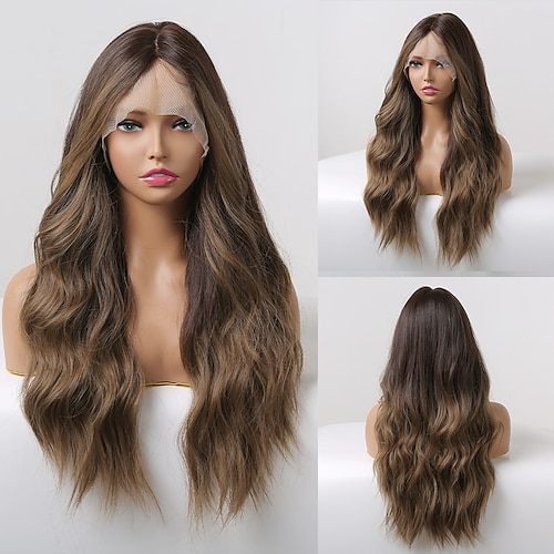 

Synthetic Lace Wig Curly Style 26 inch Brown Middle Part 13x1 Lace Front Wig Women's Wig Brown