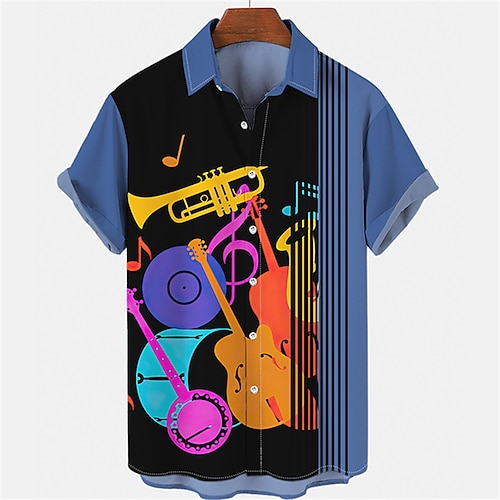 

Hombre Camisa camisa hawaiana Estampados Música Guitarra Instrumento musical Cuello Vuelto Negro Blanco Amarillo Azul Piscina Marrón Calle Casual Mangas cortas Abotonar Estampado Ropa Vintage Moda