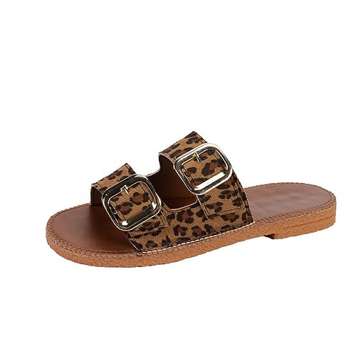 

Dame Tøfler Store størrelser Flat hæl Titte Tå Fuskelær Tøfler Leopard Brun Beige
