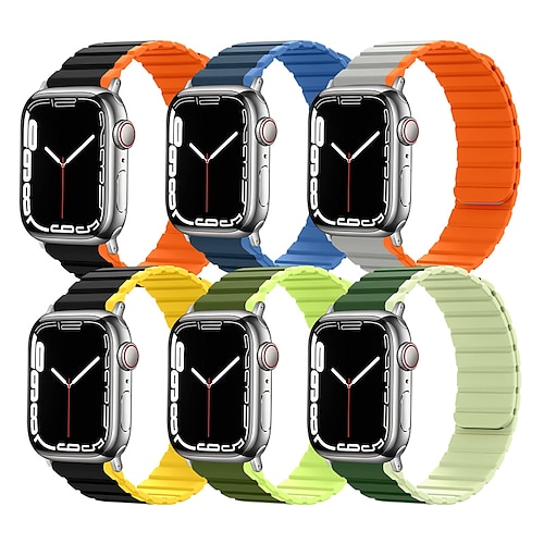 

Elo de couro Compatível com Pulseira Apple Watch 38mm 40mm 41mm 42mm 44mm 45mm 49mm Impermeável Fecho Magnético Silicone pulseira de substituição para Série iwatch Ultra 8 7 6 5 4 3 2 1 SE