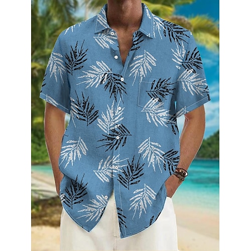 

Homme Chemise Chemise hawaïenne Imprimés Photos Feuilles Col rabattu Bleu Extérieur Plein Air Manches courtes Imprimer Vêtement Tenue Mode Vêtement de rue Design Flexible