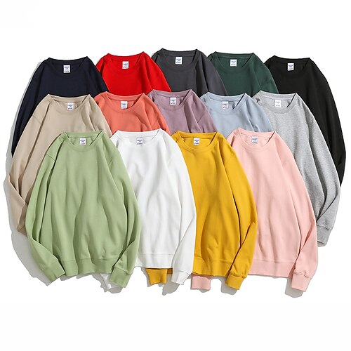 

Men's Sweatshirt Pullover Black White Yellow Pink Army Green Crew Neck Plain Sports Outdoor Daily Sports Cotton Casual Big and Tall Fall Winter Clothing Apparel Hoodies Sweatshirts