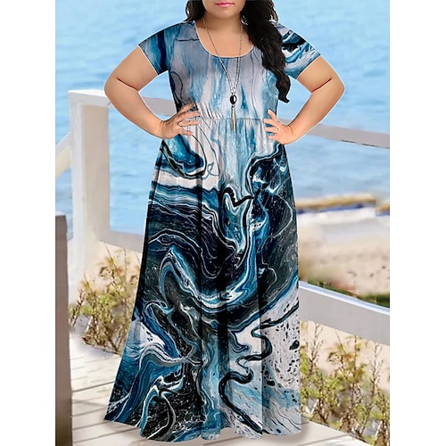 

Per donna Plus Size Abito casual Abito linea A Marmorizzazione Abito lungo Abito lungo Manica corta Stampa Girocollo Elegante Per eventi Blu Blu Estate Primavera L XL XXL 3XL 4XL