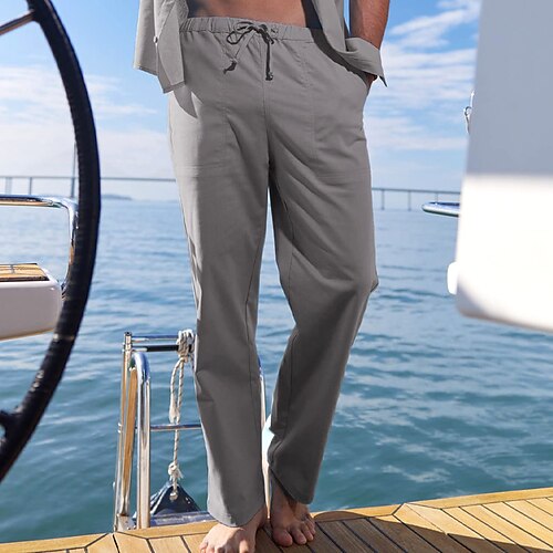 

Per uomo Pantaloni di lino Pantaloni Pantaloni estivi Pantaloni da spiaggia A cordoncino Vita elastica Liscio Comfort Traspirante Esterno Giornaliero Per uscire Misto cotone e lino Di tendenza