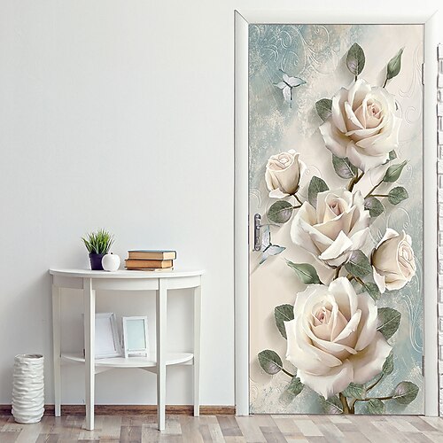 

Plants And Flowers Door Stickers Decorative Waterproof Door Decal Decor 38.5200cm2Pcs