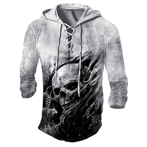 

Homme Sweat à capuche Bleu clair Gris Capuche Crânes Imprimés Photos Lacet Imprimer Sport Loisir du quotidien Des sports Vêtement de rue Design basique Printemps été Vêtement Tenue Pulls Capuche