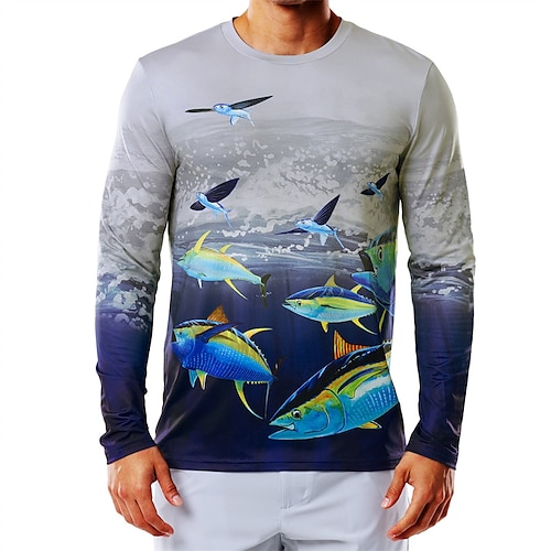 

Herren Angelhemd Draussen Langarm UV Schutz Atmungsaktiv Leichtgewichtig Schweißableitend Schnelltrocknend Shirt Sommer Frühling Outdoor Angeln Blau weiß