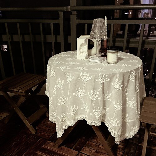 

pano de mesa redonda branco boho toalha de mesa primavera toalha de fazenda ao ar livre pano de piquenique capa de mesa floral para jantar de casamento