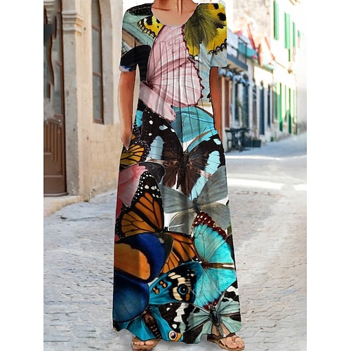 

Per donna Abito lungo Abito lungo Abito casual Abito stampato Farfalla Di tendenza Giornaliero Da mare Fine settimana Increspato Tasche Manica corta Girocollo Vestito Standard Verde Estate Primavera