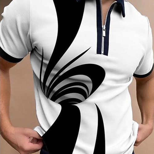 

Herre Zip Polo POLO T-skjorte Golf skjorte 3D Print Grafiske trykk Geometri Aftæpning Svart utendørs Gate Kort Erme Glidelås Trykt mønster Klær Mote Designer Fritid Pustende