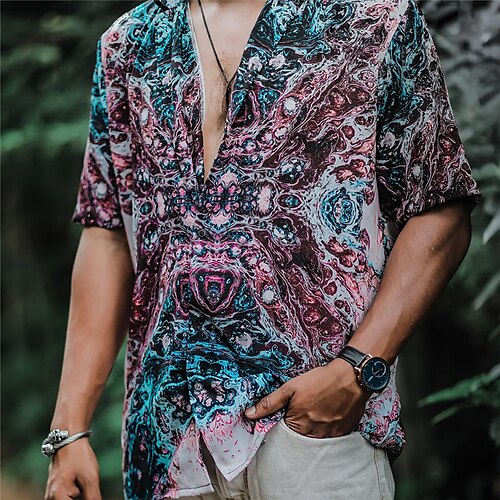 

Hombre Camisa Abstracto Estampados Cosecha Cuello Vuelto Morado Calle Casual Mangas cortas Abotonar Estampado Ropa Vintage Moda Ropa de calle Design