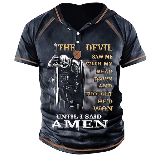 

Herre Henley-skjorte T-shirt Grafisk Bogstaver Tempelridderne Hætte Tøj 3D-udskrivning udendørs Gade Kortærmet Knap Trykt mønster Mode Designer Afslappet