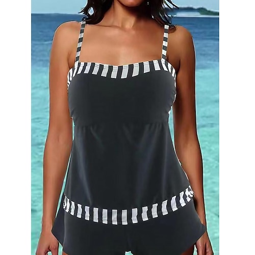 

Mujer Bañadores Tankini 2 piezas Normal Traje de baño 2 Piezas A Rayas Negro Camiseta sin mangas Trajes de baño Deportes Ropa de playa Verano