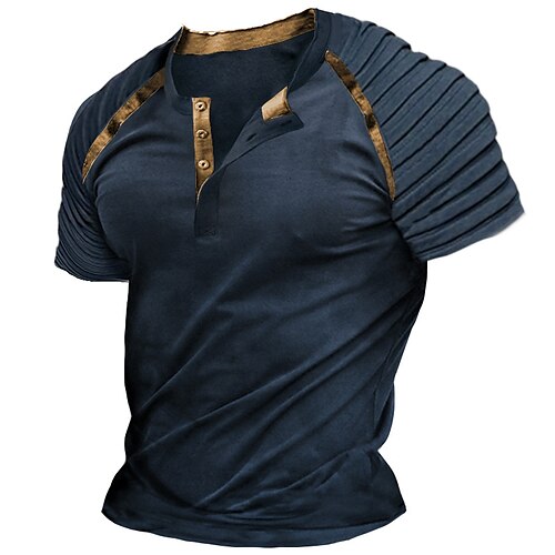 

Men's Henley Shirt Raglan T Shirt Plain Henley Outdoor Daily Short Sleeve Patchwork Pleats Clothing Apparel Fashion Designer Casual