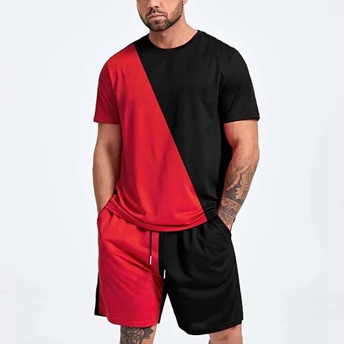 

Herre Shorts og T-shirt sæt T-shirt outfits Farveblok Rund hals Tøj 3D-udskrivning udendørs Daglig Kortærmet 2 stk Farveblok 2stk Designer Afslappet Bekvem