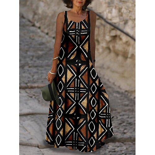 

abito lungo in maglia da donna maxi abito in maglia abito in maglia casual abito in maglia a linea abito in maglia estivo geometrico color block data giornaliera in uscita stampa abito in maglia