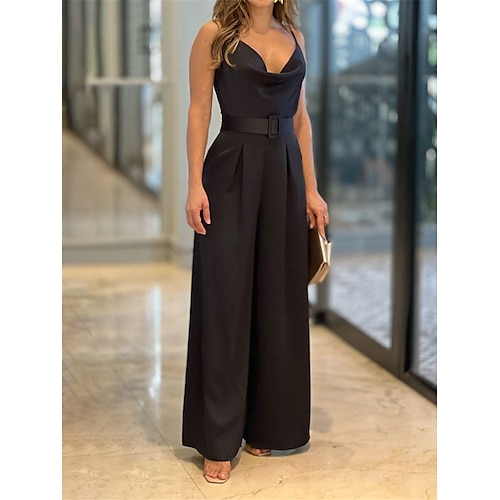 

Women's Jumpsuit Backless Pocket Solid Color V Neck Streetwear Office Work Regular Fit Sleeveless Black Blue Green S M L Summer