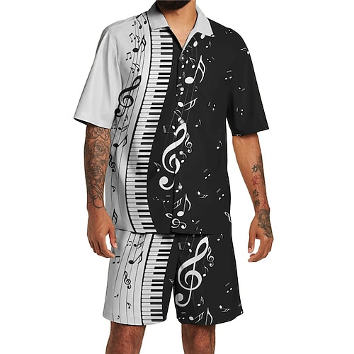 

Herre Hawaii skjorte Skjortesett Grafiske trykk Noter Pano Keys Aftæpning Hvit Blå Grønn Gate Avslappet Kortermet Trykt mønster Klær Tropisk Mote Hawaiisk Designer