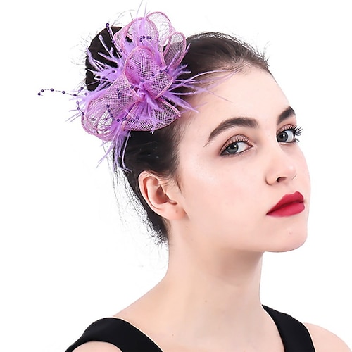 

Fascinatoren Flachs Kentucky Derby Kirche Elegant Britisch Mit Feder Perlenstickerei Kopfschmuck Kopfbedeckung
