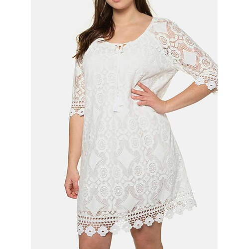 

Per donna Plus Size Abito casual Abito di pizzo Vestito a trapezio Tinta unica Vestito longuette Mezza manica Pizzo Girocollo Di tendenza Esterno Nero Bianco Estate Primavera XL XXL 3XL 4XL