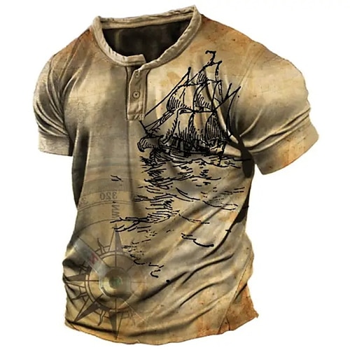 

Per uomo Camicia Henley Magliette Pop art Bussola Nave Henley Abbigliamento Stampa 3D Esterno Informale Manica corta Bottone giù Stampa Di tendenza Originale Comodo