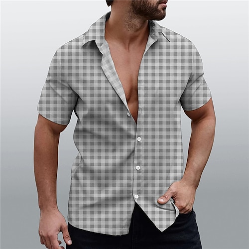 

Homens Camisa Social Xadrez Estampas Abstratas Aberto para a Lateral Azul Cinzento Rua Casual Manga Curta Botão para baixo Imprimir Roupa Moda Roupa de rua Designer Macia