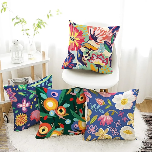 

Funda de almohada de doble cara de planta floral, funda de cojín decorativa suave de 4 piezas, funda de almohada para dormitorio, sala de estar, sofá, silla