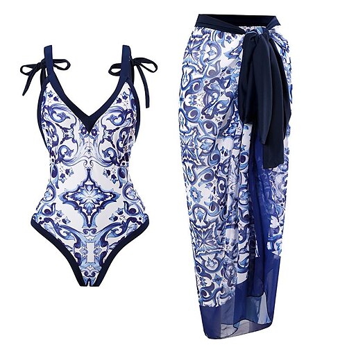 

Mulheres Roupa de Banho Uma pedaço praia inferior Normal roupa de banho 2 Peças Estampado Gráfico Azul Maiô Fatos de banho Esportivo Roupa de Praia Verão