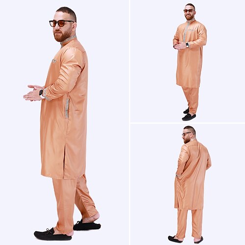 

árabe muçulmano Adulto Homens Religioso árabe saudita manto Thobe / Jubba Para Poliéster Ramadã Blusa Calças