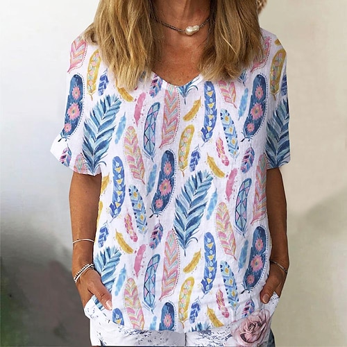 

Mujer Camisa Blusa Negro Blanco Amarillo Floral Estampado Manga Corta Casual Festivos Básico Escote en Pico Regular Flor S