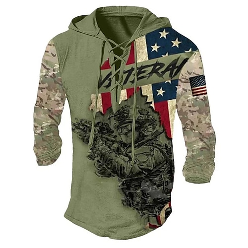 

Homme Sweat à capuche Vert Véronèse Capuche Camouflage Imprimés Photos Drapeau National Lacet Imprimer Sport Loisir du quotidien Des sports Vêtement de rue Design basique Printemps été Vêtement