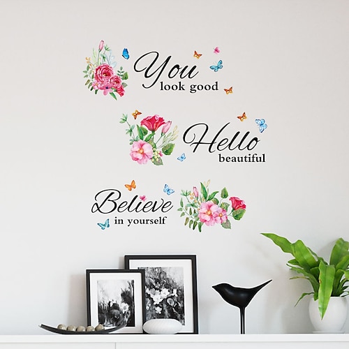 

Decoração de casa flor rosa personagens adesivos de parede quarto de estudo quarto de cama removível vinil decalque da parede 2pcs