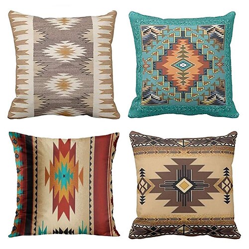 

Tribal Geometric Double Side Pillow Cover 4PC Soft Decorative Square Cushion Case Pillowcase for Bedroom Livingroom Sofa Couch Chair