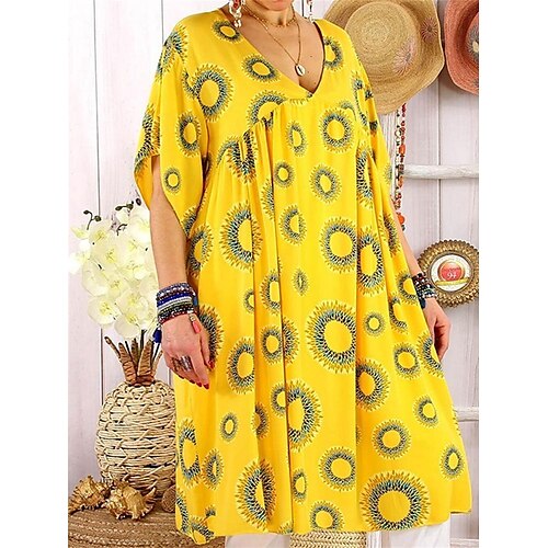 

Per donna Plus Size Abito casual Floreale Vestito longuette Manica corta Stampa A V Moderno Giornaliero Giallo Chiaro Bianco Estate Primavera L XL XXL 3XL 4XL