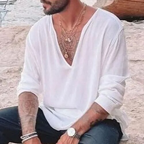 

Per uomo camicia di lino Camicia estiva Camicia da spiaggia Bianco Manica lunga Liscio Tuffo Primavera estate Hawaiano Per eventi Abbigliamento Di base