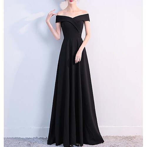 

dameball festkjole svingkjole svart kjole lang kjole maxi kjole svart ermeløs ren farge rynket høst vår høst off shoulder elegant fest bryllup gjest 2023 s m l xl xxl