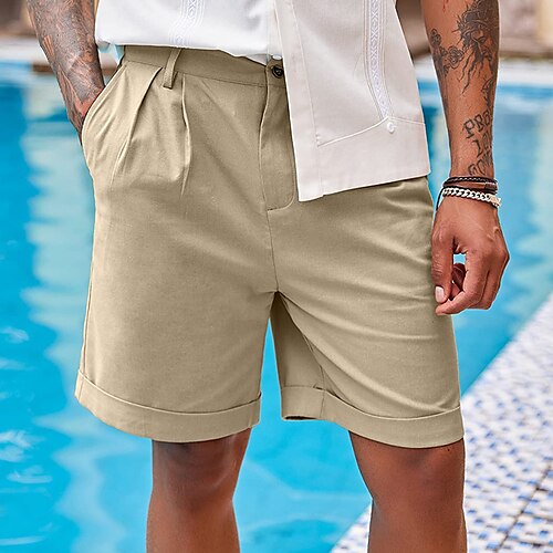 

Herre Shorts Linneshorts Sommer shorts Strandshorts Lomme Vanlig Komfort Åndbart udendørs Daglig I-byen-tøj hør / bomuldsblanding Mode Gade Sort Hvid