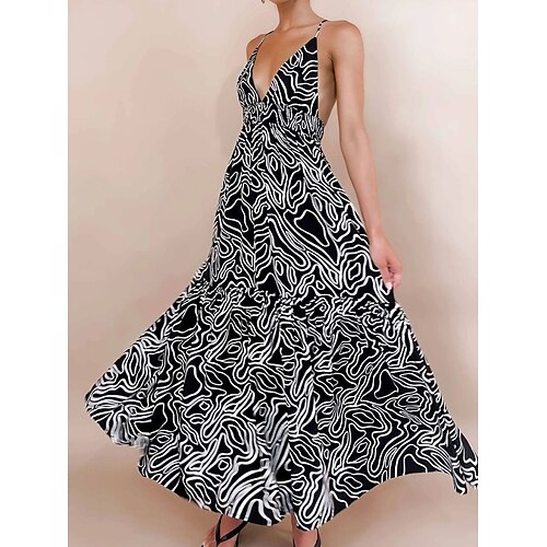 

kvinders lange sweaterkjole maxi sweaterkjole afslappet sweaterkjole svingsweaterkjole sommer sweaterkjole geometrisk streetwear afslappet udendørs ferie ferie rygløst print ærmeløs stroptrøje