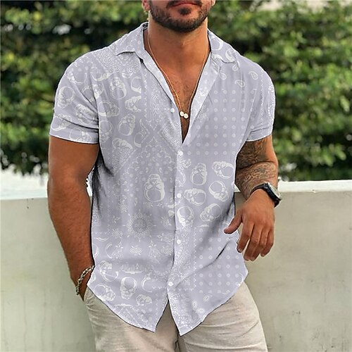 

Homme Chemise Floral Imprimés Photos Rétro Vintage Col rabattu Rose Claire Gris Plein Air Casual Manches courtes Bouton bas Imprimer Vêtement Tenue Tropique Mode Bohème Vêtement de rue