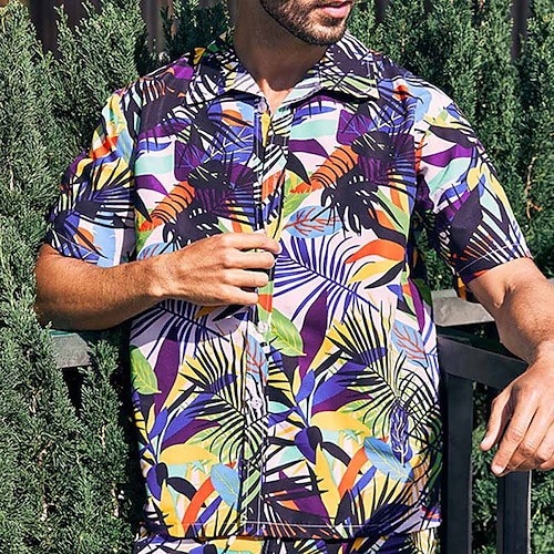

Herre Skjorte Hawaii skjorte Kokos palme Grafiske tryk Aftæpning Sort Hvid Gul Blå udendørs Gade Kort Ærme Trykt mønster Tøj Mode Gade Designer Blødt