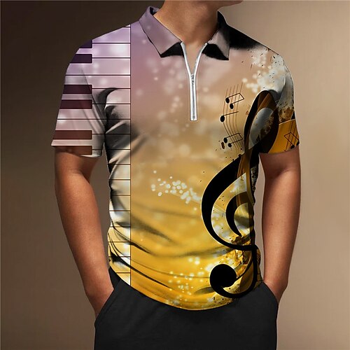 

Per uomo POLO Polo con zip Camicia da golf Golf Stampe astratte Musica Note Tasti panoramici Collo ripiegabile Giallo Blu Esterno Strada Maniche corte Cerniera Stampa Abbigliamento Di tendenza