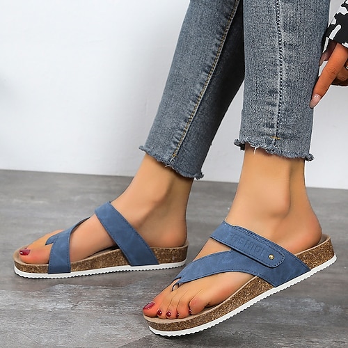 

Mujer Sandalias Sandalias planas Tallas Grandes Exterior Diario Tacón Plano Puntera abierta Casual Minimalismo Cuero Sintético Mocasín Color sólido Rosa Azul Piscina Morado