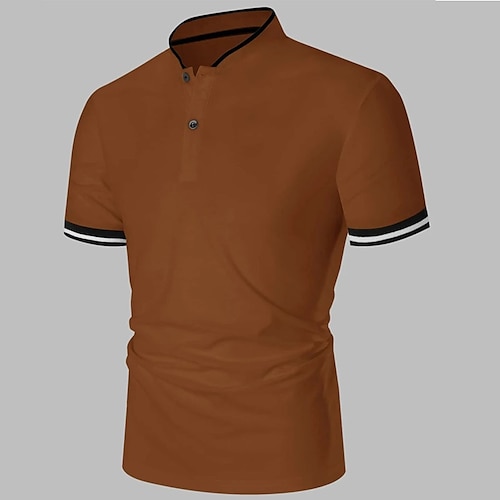  Herren Poloshirt Kragenlose Golfshirts Casual Festtage Ständer Kurzarm Modisch Basic Glatt Taste Sommer Regular Fit Schwarz Weiß Burgunderrot Poloshirt