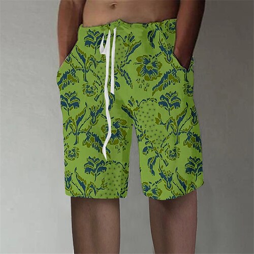 

Herre Sommer shorts Strandshorts Snørelukning Elastisk Talje 3D-udskrivning Grafisk Blomst Åndbart Blød Korte Afslappet Daglig Ferie Gade Hawaiiansk Gul Blå Mikroelastisk