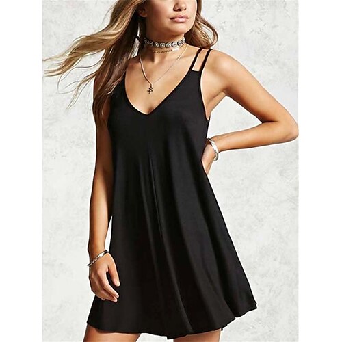

kvinners fritidsgenser kjole sommergenser kjole slip genser kjole vanlig ryggløs v-hals mini genser kjole aktiv mote utendørs street ermeløs normal passform svart hvit sommer vår s m l xl