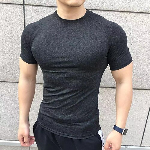 Men's Workout Compression Shirt Running Basketball Short Sleeve Wicking  Spandex
