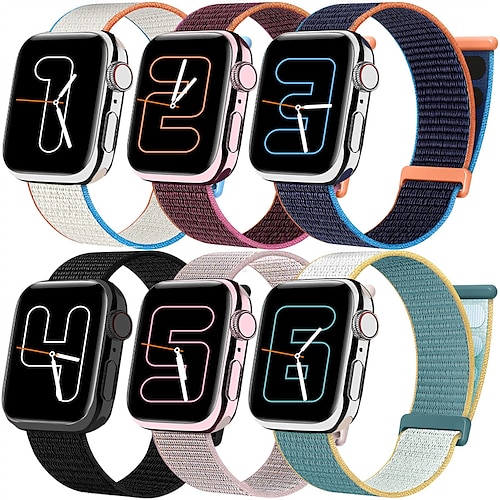 

paquete de 6 unidades Bucle deportivo Compatible con Apple Watch Correa 38mm 40mm 41mm 42mm 44mm 45mm 49mm Ajustable Transpirable Malla Tejido Nailon correa de repuesto para Serie iwatch Ultra 8 7 6