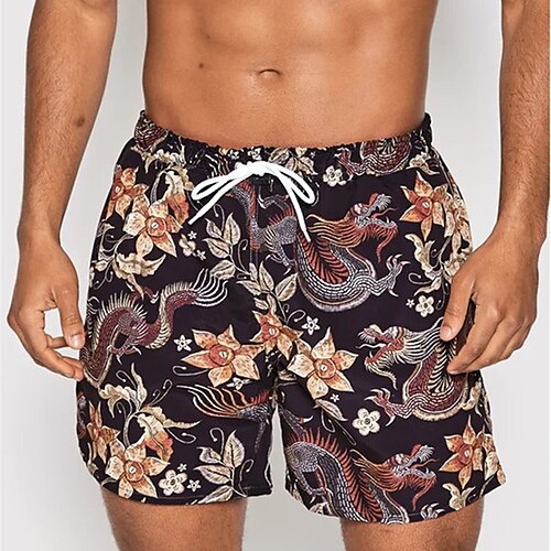 

Herre Surf shorts Badeshorts Sommer shorts Strandshorts Snørelukning med mesh-for Elastisk Talje Grafiske tryk Blomst Hurtigtørrende Korte Afslappet Daglig Ferie Boheme Hawaiiansk Sort Mikroelastisk